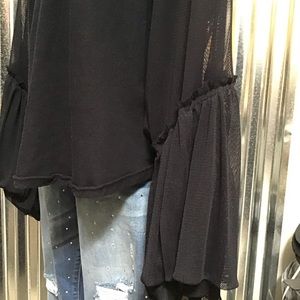 Free People Black Sheer Sleeved Top